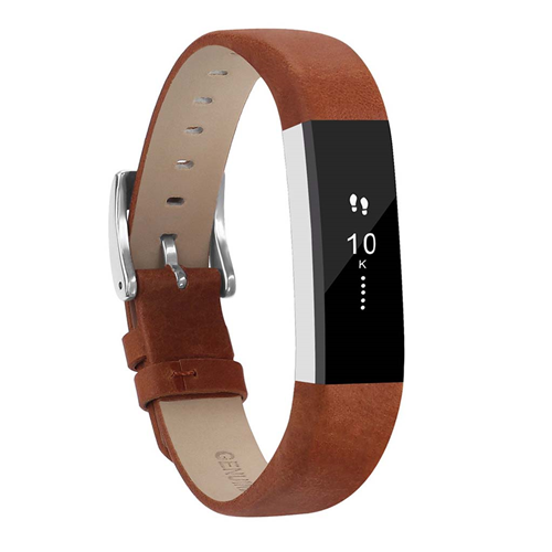StrapsCo Genuine Leather Replacement Strap Band for Fitbit Alta & HR in Brown