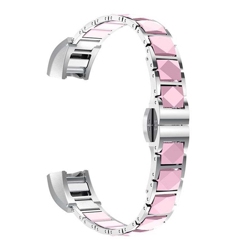StrapsCo Creramic and Stainless Steel Bracelet for Fitbit Alta & HR in Silver and Pink
