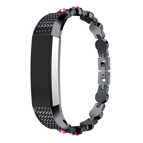 StrapsCo Stainless Steel Metal with Pink Rhinestones Bracelet Band Strap for Fitbit Alta & HR in Black