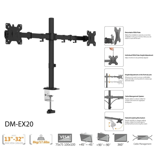 BOOST INDUSTRIES  Universal Dm-Ex20Ii Dual Arm Monitor Desktop Mount for Screens 13"- 32" Mostly Great