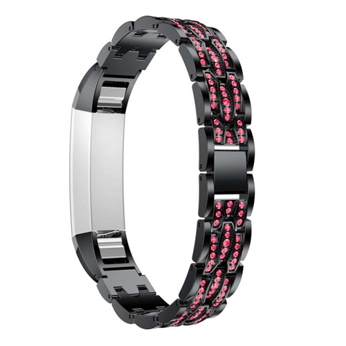Bracelet rose avec pierres du Rhin de StrapsCo pour Alta et HR de Fitbit en noir