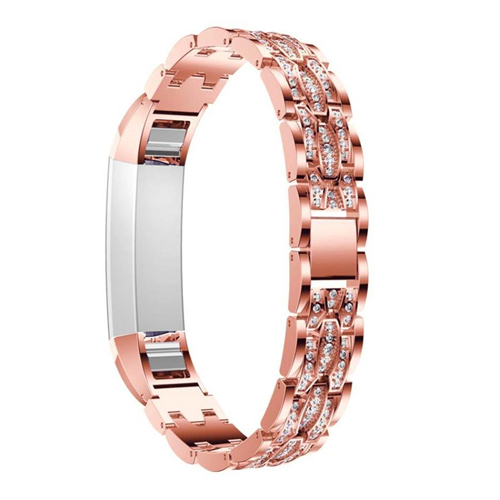 STRAPSCO  Rhinestone Bracelet Band Strap for Fitbit Alta & Hr In Rose Gold In White