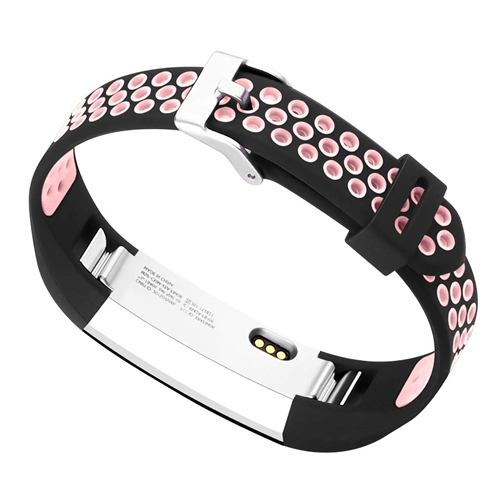 StrapsCo Perforated Rubber Replacement Band Strap for Fibit Alta & HR in Black and Pink