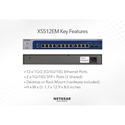 Netgear XS512EM 12-Port 10-Gigabit/Multi-Gigabit Ethernet Smart Managed Plus Switch (XS512EM-100NAS)