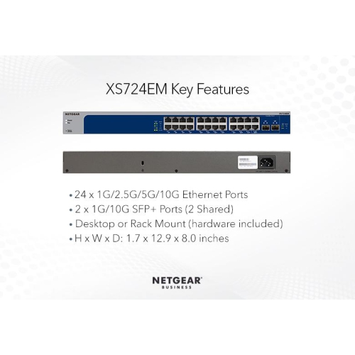 Netgear XS724EM 24-Port 10-Gigabit/Multi-Gigabit Ethernet Smart Managed Plus Switch (XS724EM-100NAS)