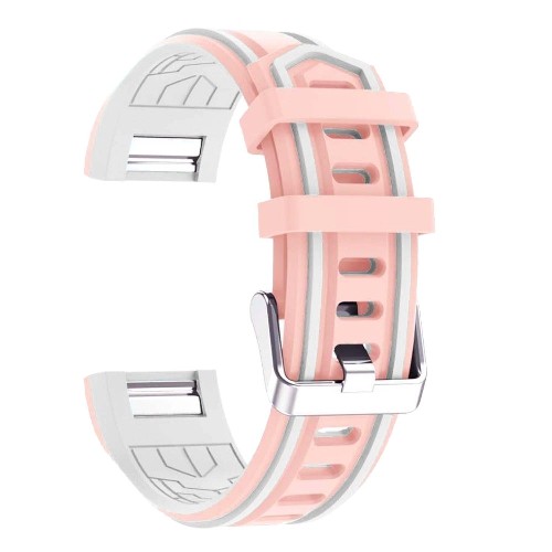 StrapsCo Racing Stripe Rubber Watch Strap Band for Fitbit Charge 2 in Pink and White