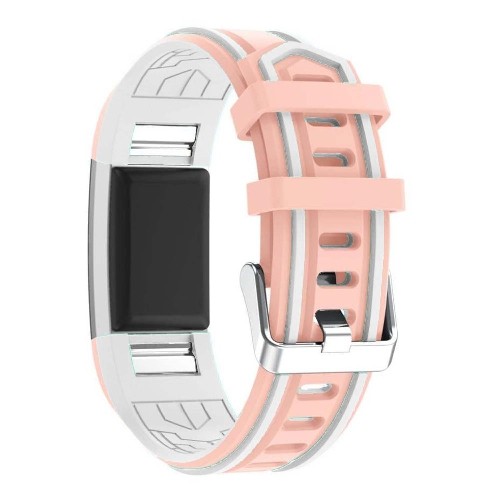 StrapsCo Racing Stripe Rubber Watch Strap Band for Fitbit Charge 2 in Pink and White