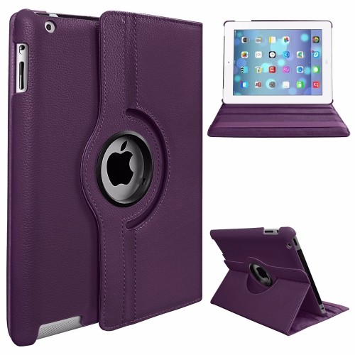 Exian iPad 2/3/4 PU Leather Rotating Flip Case with Stand Purple