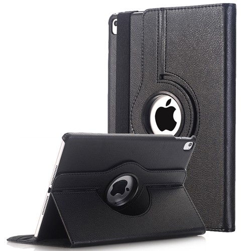 Exian New iPad 2017 9.7" PU Leather Rotating Flip Case with Stand Black