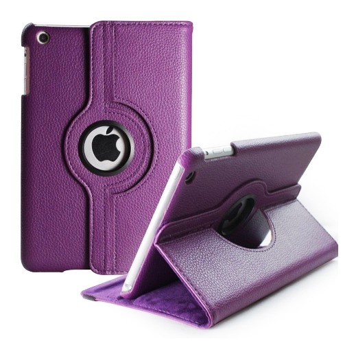 Exian iPad Mini 4 PU Leather Rotating Flip Case with Stand Purple