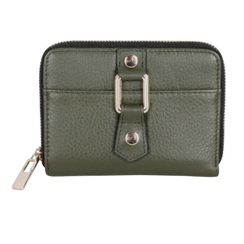 Karla Hanson Women's Premium Leather Zip-around Wallet with Buckle Olive