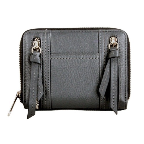 Karla Hanson Women's Premium Leather Zip-around Wallet with Decorative Zippers Grey