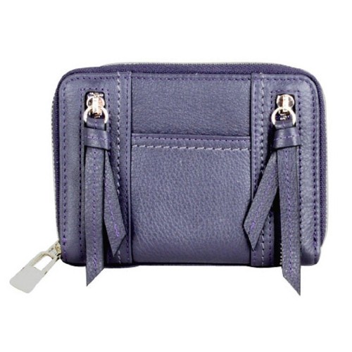 Karla Hanson Women's Premium Leather Zip-around Wallet with Decorative Zippers Purple