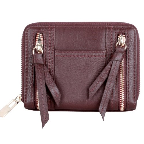 Karla Hanson Women's Premium Leather Zip-around Wallet with Decorative Zippers Burgundy