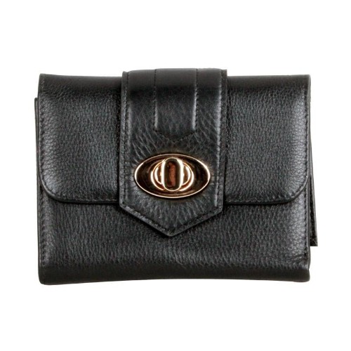 Karla Hanson Women's Premium Leather Wallet with Twist Lock Black