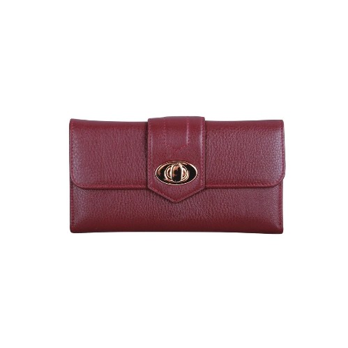 Karla Hanson Women's Premium Leather Wallet with Twist Lock Large Burgundy