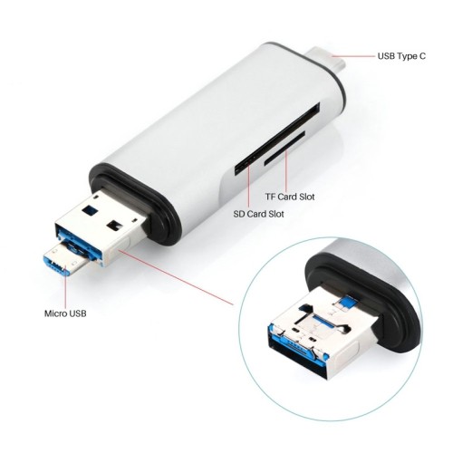 Le lecteur de cartes USB-C/USB 3.1/micro USB/OTG TF SD d’axGear pour MacBook de 12 po
