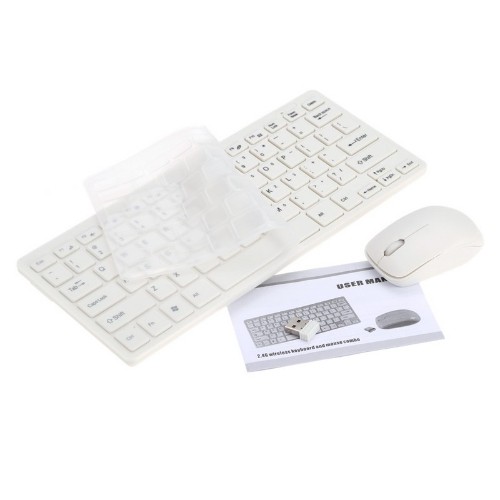 axGear Wireless 2.4G Mini Keyboard Mouse Combo Cordless Slim Design For Desktop Laptop White