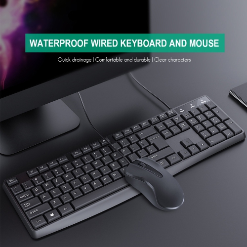 USB Wired Keyboard Full Sized Water Spill Resistant Black - axGear