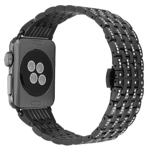 StrapsCo Rhinestone Bracelet Replacement Strap Band for 38mm Apple Watch in Matte Black