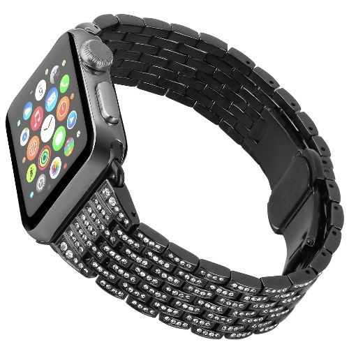 STRAPSCO  Rhinestone Bracelet Replacement Strap Band for 42MM Apple Watch In Matte In Black