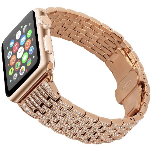 StrapsCo Rhinestone Bracelet Replacement Strap Band for 38mm Apple Watch in Rose Gold