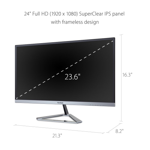 Viewsonic 24" IPS Frameless Widescreen Monitor, 1920 x 1080 Resolution with HDMI and DisplayPort