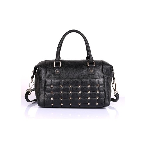 Karla Hanson Women's Premium Leather Satchel Bag with Studs Black