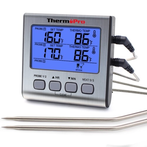 Upgraded ThermoPro TP-17 Dual Probe Digital Cooking Meat Thermometer Large LCD Backlight Food Grill Thermometer with Timer