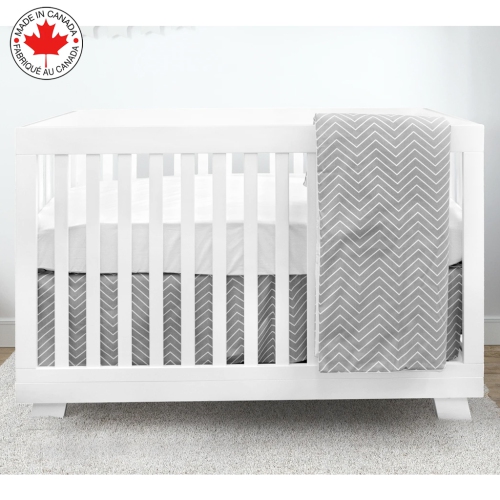 Bebelelo baby crib bedding 4 piece set, perfect for baby girls and boys, gray and white zigzag design