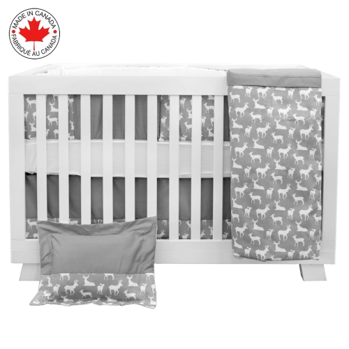 Bebelelo baby crib bedding 7 piece set, perfect for baby girls and boys, includes gray and white deer design