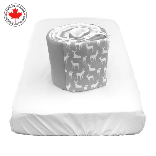 Bebelelo baby crib bedding 7 piece set, perfect for baby girls and boys, includes gray and white deer design