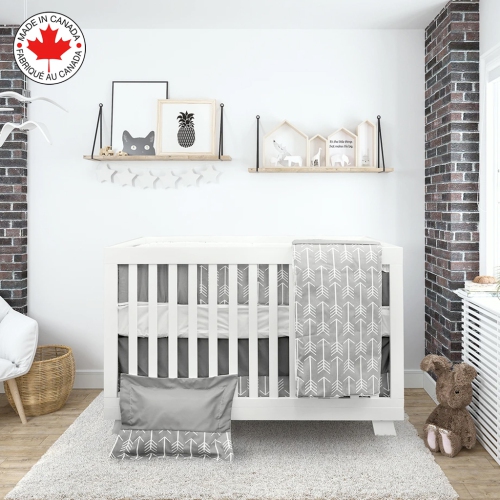 Bebelelo baby crib bedding 7 piece set, perfect for baby girls and boys, includes gray and white feather design