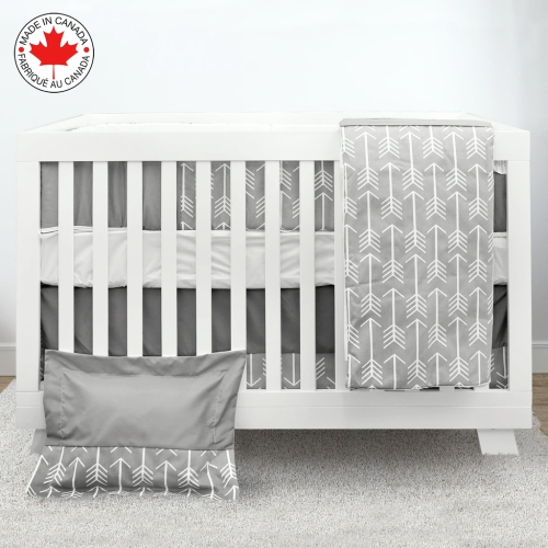 Bebelelo baby crib bedding 7 piece set, perfect for baby girls and boys, includes gray and white feather design