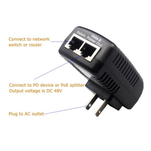 axGear PoE Power Injector 48V 0.5A Power Over Ethernet Adapter For POE IP Camera