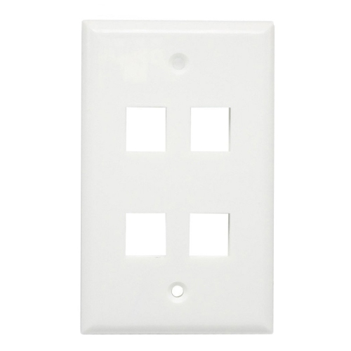 axGear 4 Port Keystone Wall Plate Single Gang Standard Size RJ45 Jack Modular Insert Cat5e Cat6 Ethernet Port White