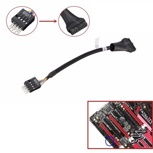 axGear USB 3.0 20-pin Header Female to USB 2.0 9-pin Male Adapter Converter Wire Cable