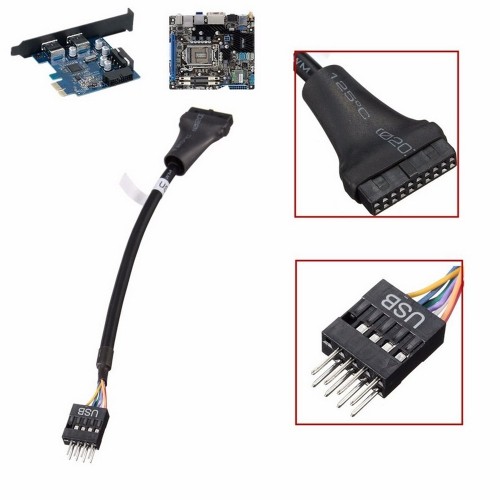 axGear USB 3.0 20-pin Header Female to USB 2.0 9-pin Male Adapter Converter Wire Cable