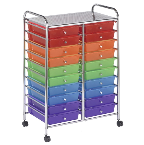 ECR4Kids 20 Assorted Drawer Double Wide Craft Storage Mobile Organizer
