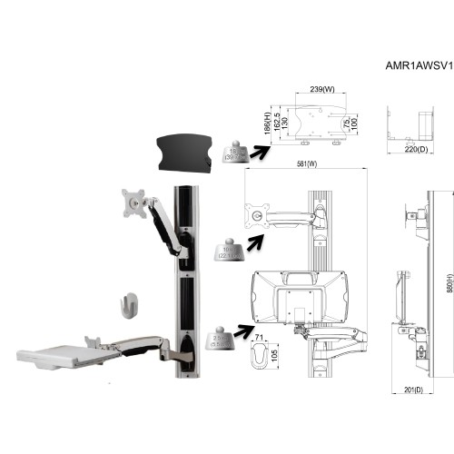 Amer Sit-Stand Combo Workstation Wall Mount System -