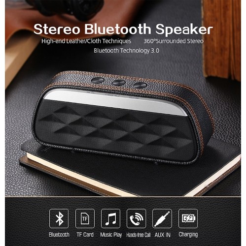 High End Stereo Wireless Bluetooth Speaker 1200 mph Battery (Beige with Brown Leather)