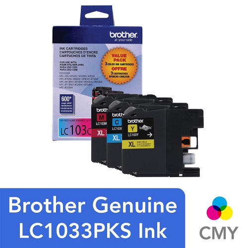 Cartouche d’encre à haut rendement LC1033PKS de Brother - 3 paquets de couleurs