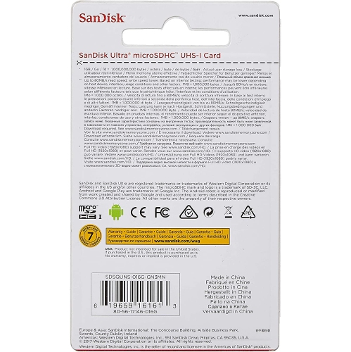 SanDisk 16GB Ultra Micro SDHC Memory Card -