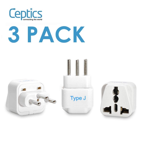 Switzerland Grounded 2 Pack Travel Universal Plug Adapter Type J for Swiss