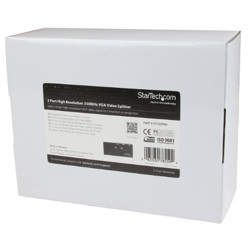 StarTech 2 Port High Resolution VGA Video Splitter with Built-in video Amplifier - 350 MHz - VGA Video Splitter 1 x