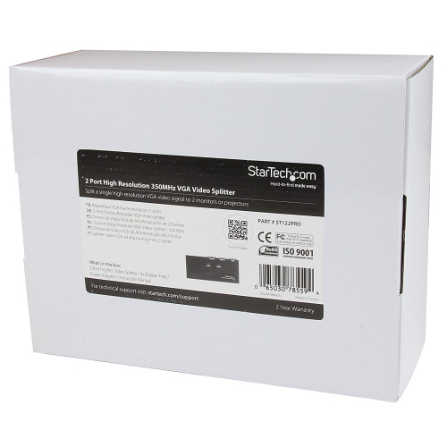 StarTech 2 Port High Resolution VGA Video Splitter with Built-in video Amplifier - 350 MHz - VGA Video Splitter 1 x