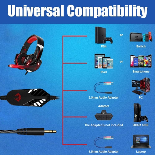 KOTION EACH G9000 3.5mm Game Gaming Headphone Headset Earphone Headband with Microphone LED Light for Laptop Tablet Mobile Pho