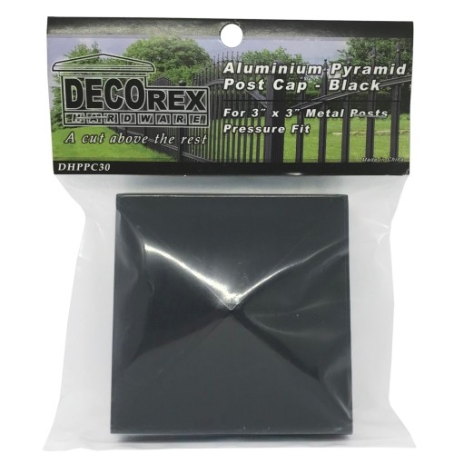 Decorex Hardware Aluminium Pyramid Post Cap for 3" x 3" Metal Posts - Pressure Fit - Black