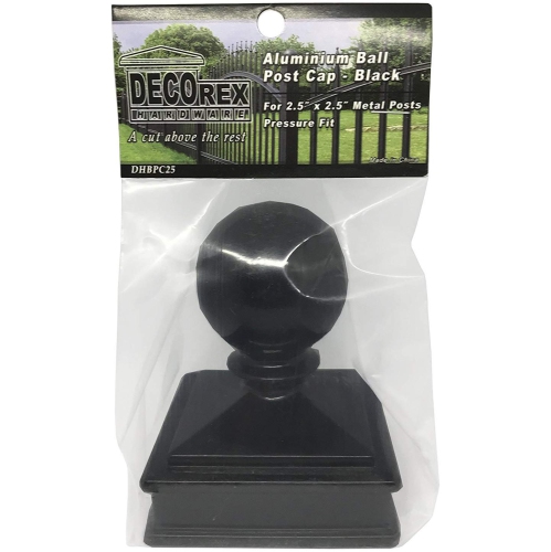 Decorex Hardware Aluminium Ball Top Post Cap for 2.5" x 2.5" Metal Posts - Pressure Fit - Black