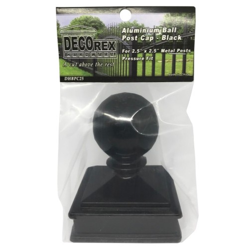 Decorex Hardware Aluminium Ball Top Post Cap for 2.5" x 2.5" Metal Posts - Pressure Fit - Black